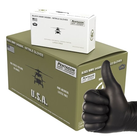 Black Hawk- 5 Mils Black Nitrile Gloves, Powder Free, Latex Free, Size 2XL, 100PK